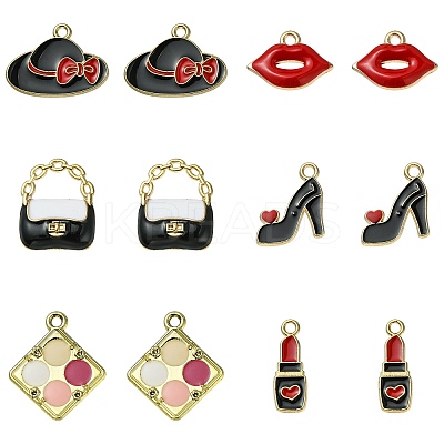 30Pcs 6 Styles Rack Plating Alloy Enamel Pendants ENAM-CJ0004-75-1