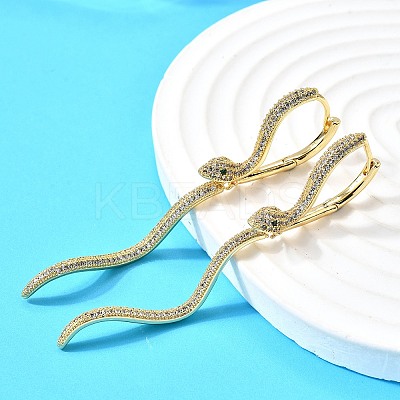 Brass Clear Cubic Zirconia Snake Hoop Earrings EJEW-C147-07G-1