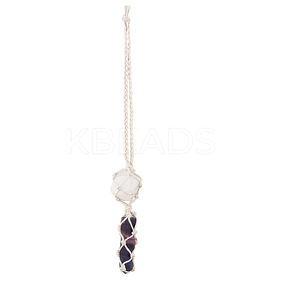 Bullet Natural Fluorite & Natural Quartz Crystal Pendant Decoration HJEW-PH01829-1