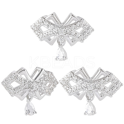 3Pcs 925 Sterling Silver Clear Cubic Zirconia Bowknot with Teardrop Multi-Strand Links STER-BBC0008-44-1