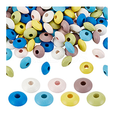 140pcs 7 colors Dyed Natural Beech Wood Beads WOOD-PH0003-11-1