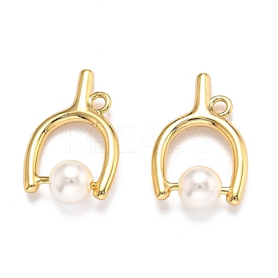 Wishbone Shape Brass Pendants KK-B033-02G-1