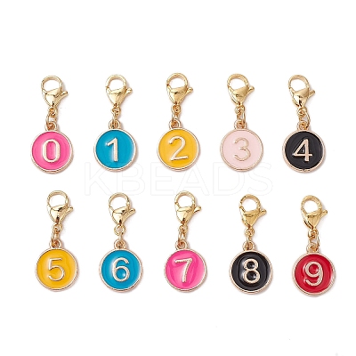 Flat Round with Number 0~9 Alloy Enamel Pendant Decorations HJEW-JM03116-1