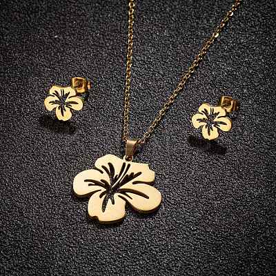 Stainless Steel Flower Stud Earrings & Pendant Necklaces Sets for Women LS-PW-WG215D6-01-1