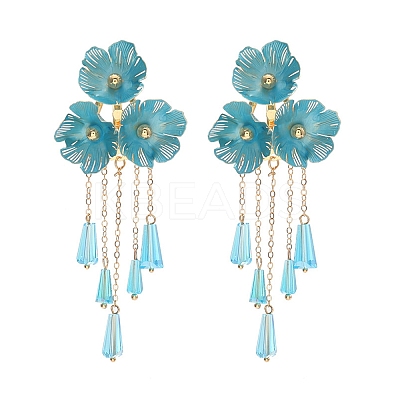 Alloy Glass Flower Stud Dangle Earringsl WG533F3-03-1