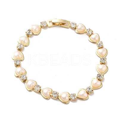 Rack Plating Iron Heart & Square Link Chain Bracelet with Clear Cubic Zirconia BJEW-I300-06G-1