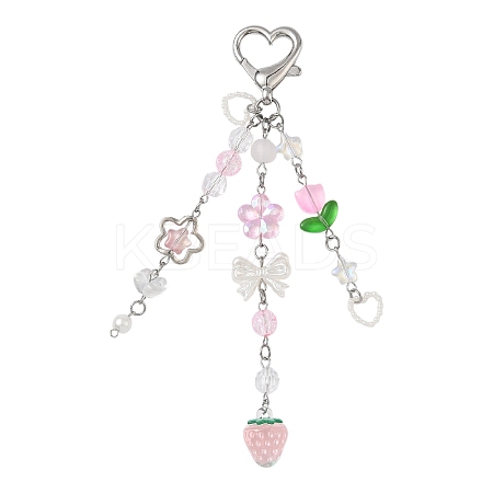 Strawberry Acrylic & Handmade Lampwork & Glss Pendant Decorations HJEW-YW00119-1