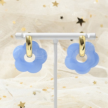 Brass Resin Flower Hoop Earrings for Women EJEW-U038-01G-09-1