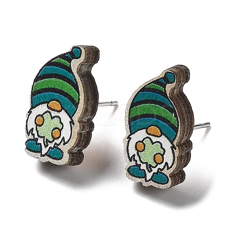Printing Wood Stud Earrings for Women EJEW-B028-09A-1