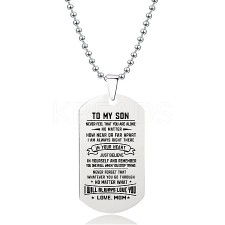 201 Stainless Steel To My Son Dog Tag Pendant Ball Chain Necklaces FS-WG527E6-31-1