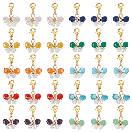 6 Sets Butterfly Copper Wire Wrapped Glass Pendant Decorations HJEW-GA0001-52-1