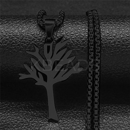 201 Stainless Steel Tree of Life Pendant Box Chain Necklaces FS-WGEEACC-04-1
