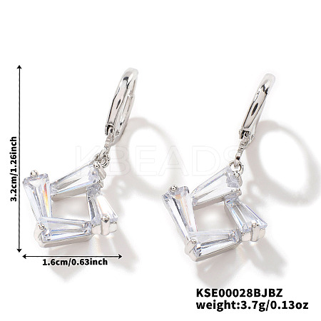 Chic Minimalist Geometric Brass Clear Cubic Zirconia Rhombus Hoop Earrings ES8228-1-1