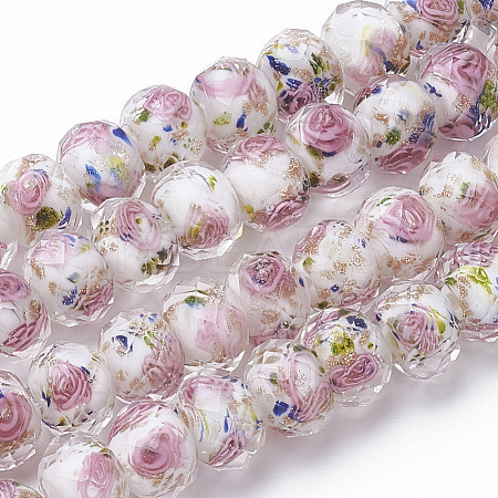 Handmade Gold Sand Lampwork Beads Strands LAMP-SZ0001-28F-1