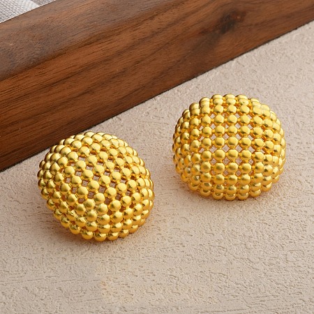 Hollow Half Round Brass Stud Earrings EJEW-Q391-21G-01-1