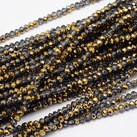 Faceted Rondelle Half Plated Electroplate Glass Beads Strands EGLA-M007-3mm-05-1