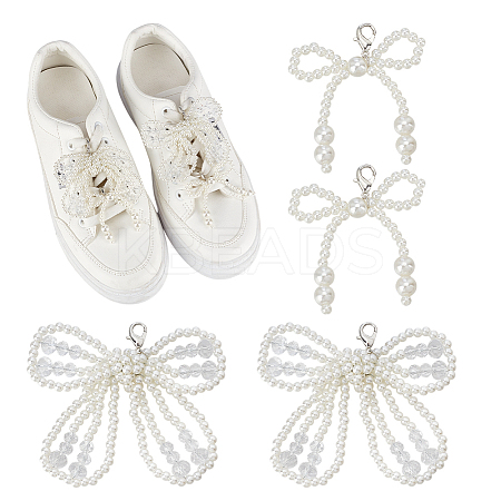 2 Pairs 2 Styles Bowknot Resin Beaded Shoes Charms FIND-FG0004-23-1