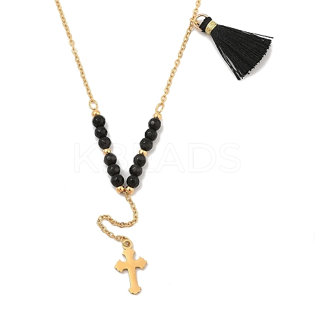 Golden Tone 304 Stainless Steel Cross Pendant Necklaces NJEW-A032-02G-02-1