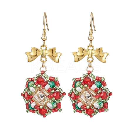 Christmas Theme Flower Glass Seed Beaded Dangle Earrings for Women EJEW-MZ00205-1