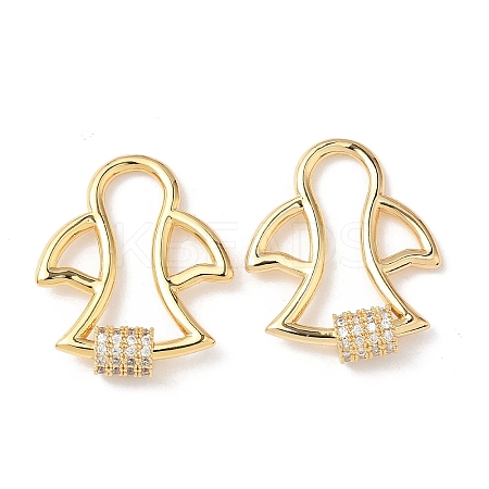 Brass Micro Pave Clear Cubic Zirconia Screw Carabiner Lock Charms KK-Z118-06G-07-1