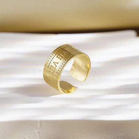 Roman Numeral 304 Stainless Steel Cuff Open Rings FC5135-1-1