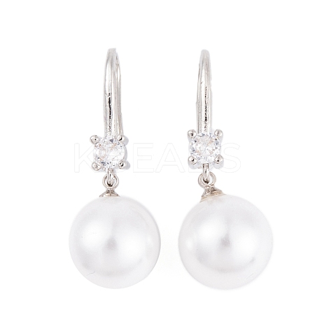 Rack Plating Brass Cubic Zirconia ABS Pearl Earring Hooks EJEW-S219-16P-06-1