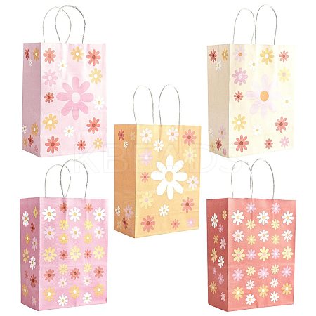 12Pcs 5 Colors Rectangle with Sunflower Pattern Paper Gift Bags CARB-FS0001-06-1