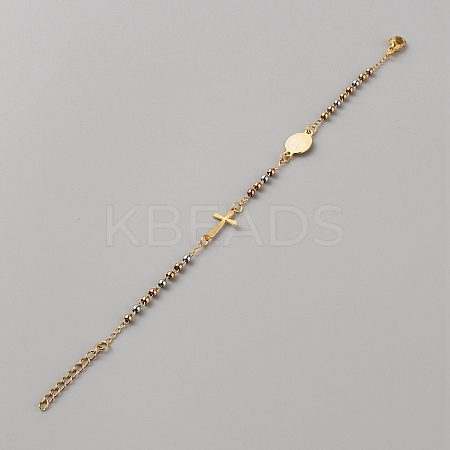 304 Stainless Steel Jesus & Cross Link Bracelet with 201 Stainless Steel Beaded Chains LS-BJEW-WH0012-20A-1