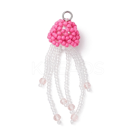 Glass Seed Beaded Jellyfish Pendants PALLOY-MZ00660-05-1