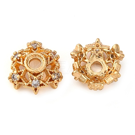 Brass Micro Pave Clear Cubic Zirconia Bead Caps KK-K378-46A-HG-1