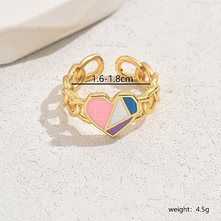 Exquisite Sweet Brass Enamel Colorblock Heart Cuff Ring for Women Daily Party Wear IR6590-1