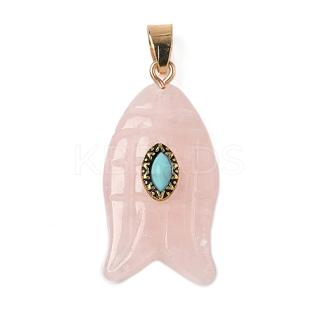 Natural Rose Quartz & Synthetic Turquoise Carved Pendants G-Z084-01G-02-1