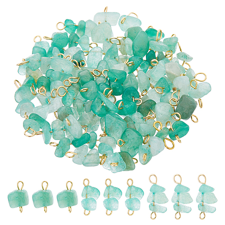 60Pcs 3 Styles Natural Green Aventurine Nuggets Connector Charms PALLOY-HS00001-1