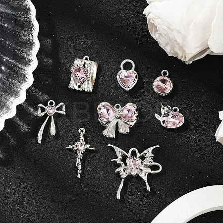 8Pcs 8 Styles Rack Plating Alloy Glass Pendants FIND-FP0002-94-1