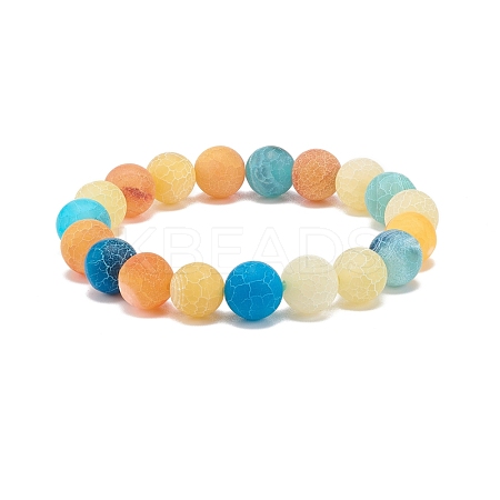 Natural Weathered Agate(Dyed) Round Beaded Stretch Bracelet BJEW-JB08502-1