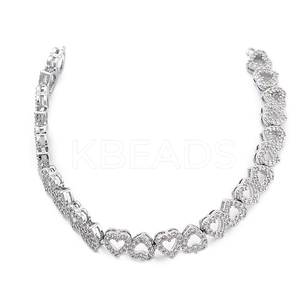 Brass Micro Pave Clear Cubic Zirconia Multi Heart Connector Charms KK-B125-05P-1