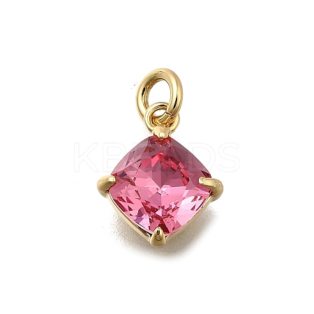 Rhombus Brass with Glass Charms KK-G525-02G-02-1