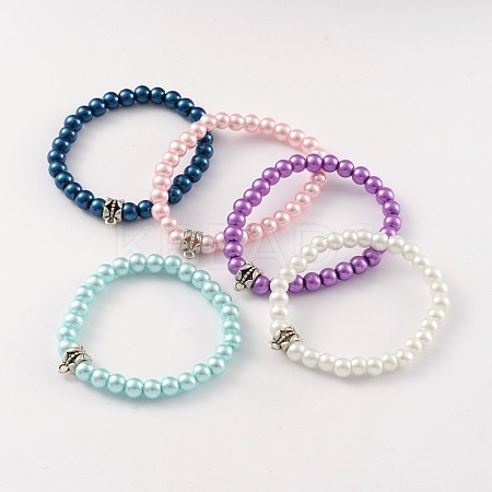 Round Glass Pearl Beaded Stretch Bracelets BJEW-JB02169-1