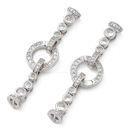 Brass with Clear Cubic Zirconia Fold Over Clasps KK-Z080-09P-1
