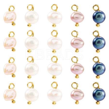 20Pcs 5 Colors Natural Cultured Freshwater Pearl  Charms PALLOY-TAC0165-1