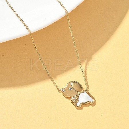 304 Stainless Steel White Enamel & Crystal Rhinestone Dog Pendant Necklaces for Women NJEW-M101-03G-1