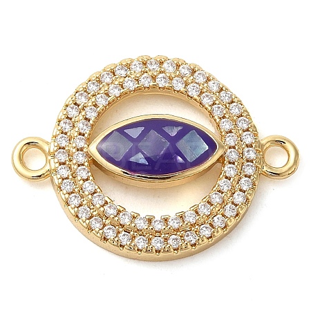 Rack Plating Brass Micro Pave Clear Cubic Zirconia Ring with Horse Eye Connector Charms KK-K385-98G-02-1