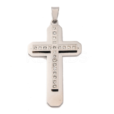 304 Stainless Steel Rhinestone Big Pendants STAS-Z080-14P-1