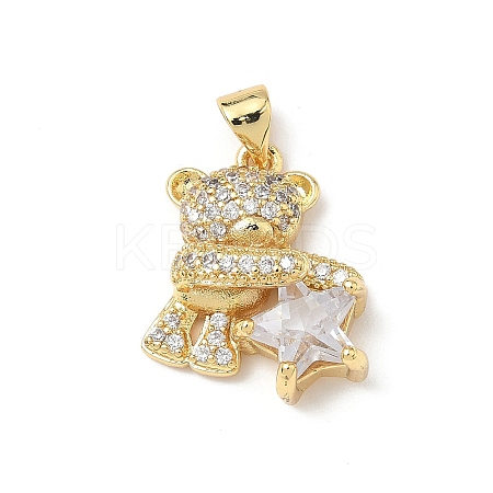Brass Micro Pave Cubic Zirconia and Glass Pendants KK-Q068-08G-1