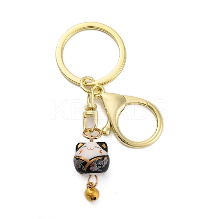 Fortune Cat Porcelain Pendant Keychain KEYC-G064-03C-1
