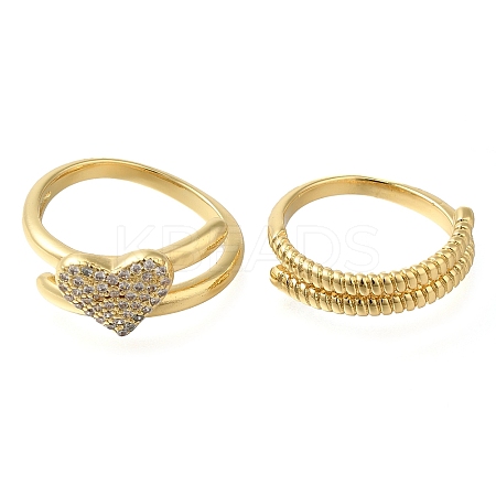 Adjustable Brass Micro Pave Cubic Zirconia Rings Set RJEW-M021-02G-1