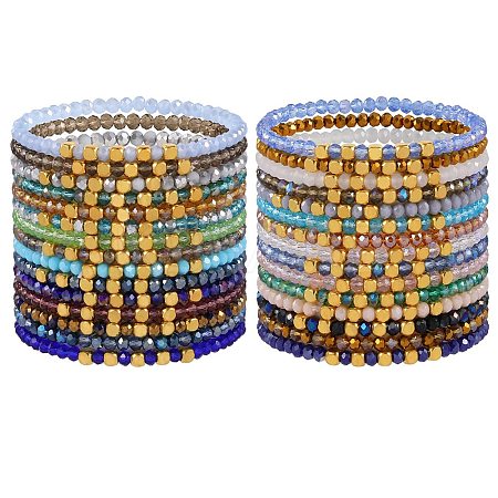 30Pcs 30 Colors Faceted Round Glass Beaded Stretch Bracelet Sets for Women Girl BJEW-SW001602-1