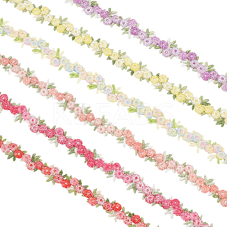 6 Yards 6 Colors Flower Polyester Embroidery Lace Ribbon OCOR-PH0002-17-1