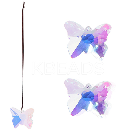 3Pcs Glass Butterfly Pendant Decorations AJEW-FH0005-36-1
