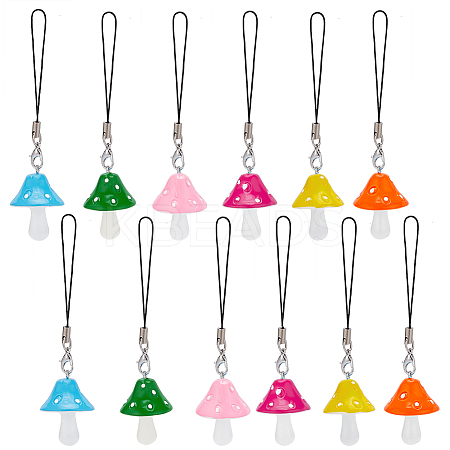 12Pcs Resin Mushroom Phone Charm Decoration Mobile Straps HJEW-PH01779-1